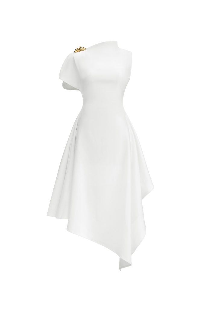 Weren Elegant Contour High Neck Asymmetric Maxi Dress