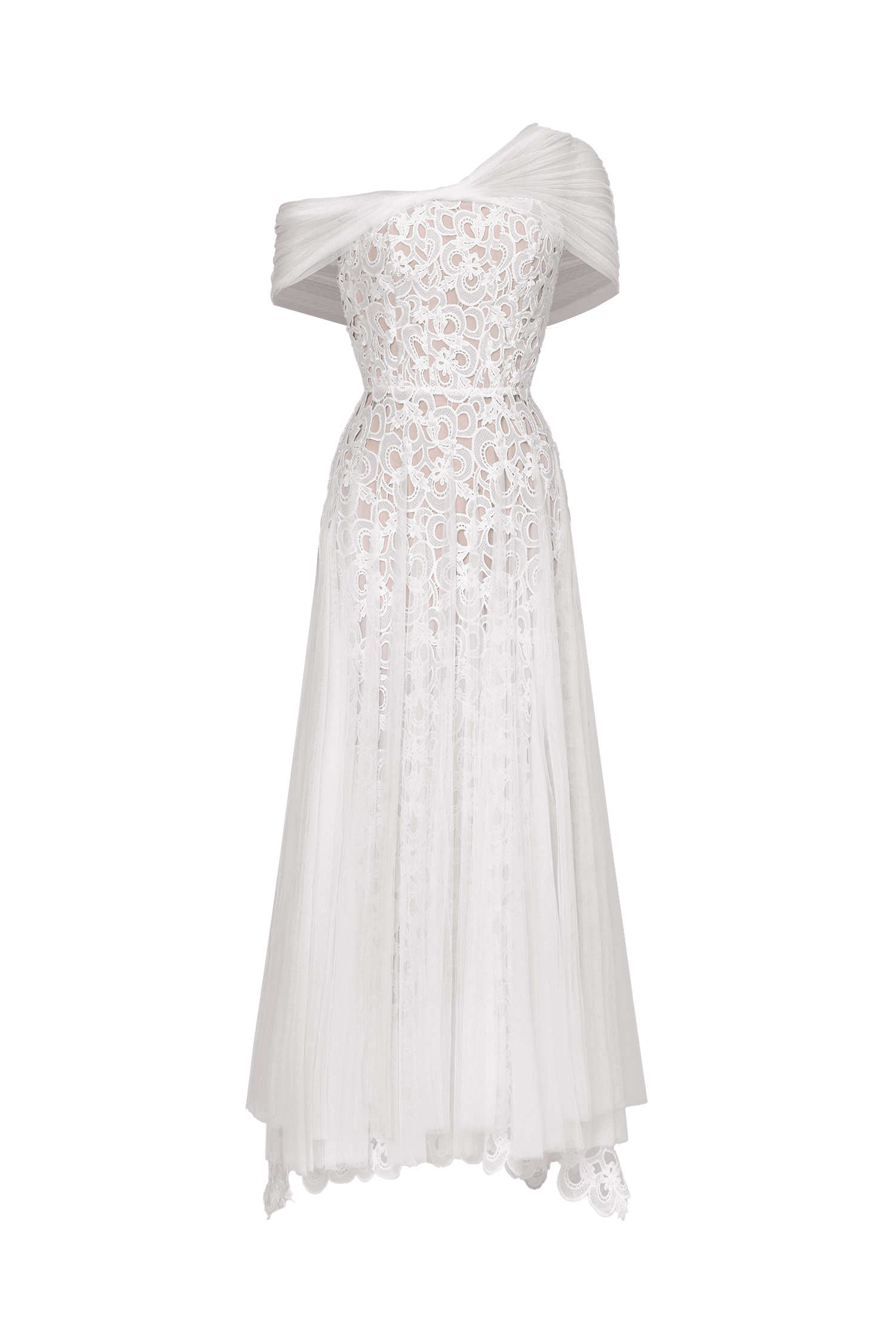 Yvonne Elegant Tailored Off Shoulder Lace Tulle Maxi Dress image 1