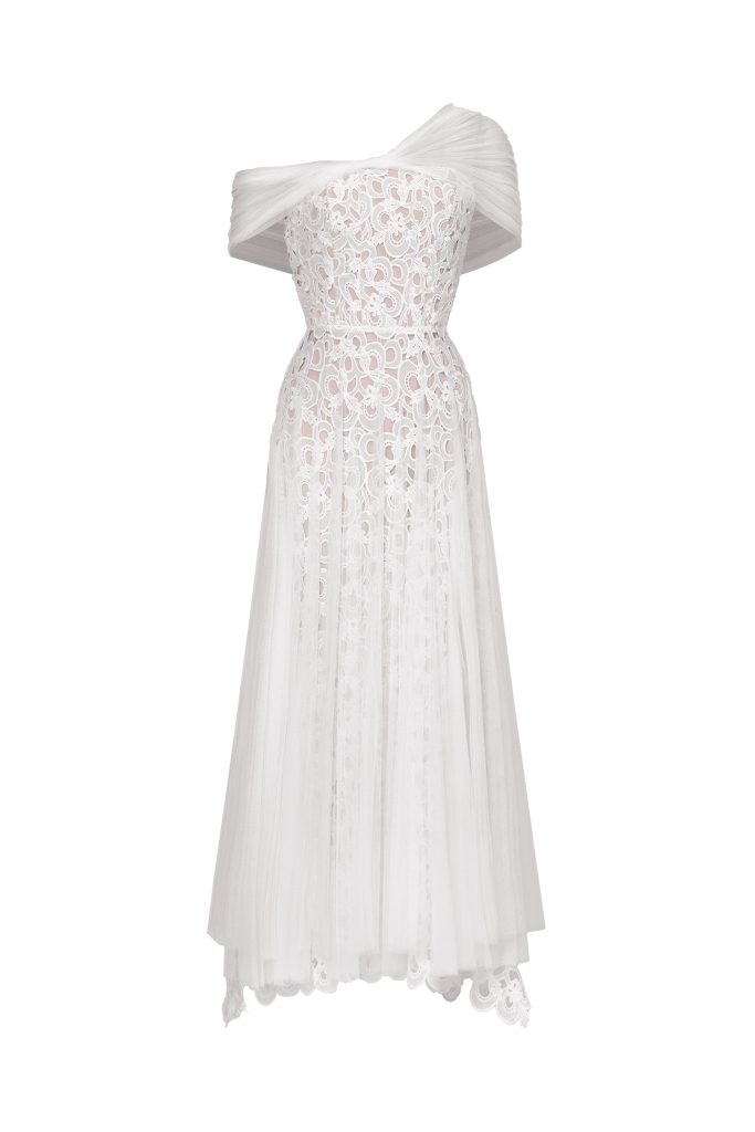 Yvonne Elegant Tailored Off Shoulder Lace Tulle Maxi Dress