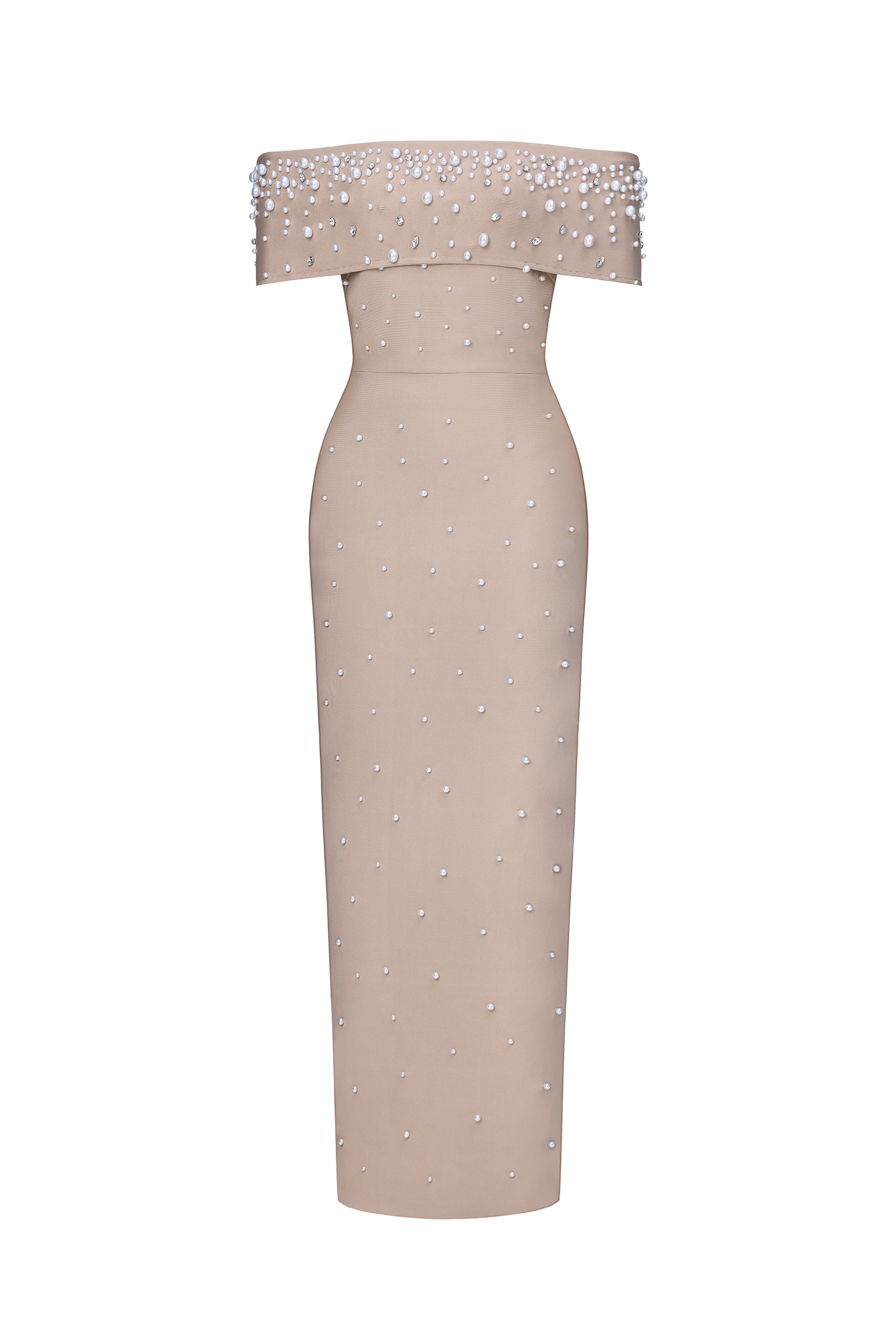 Isme Elegant Contour Off Shoulder Pearl Rhinestone Bandage Maxi Dress image 1
