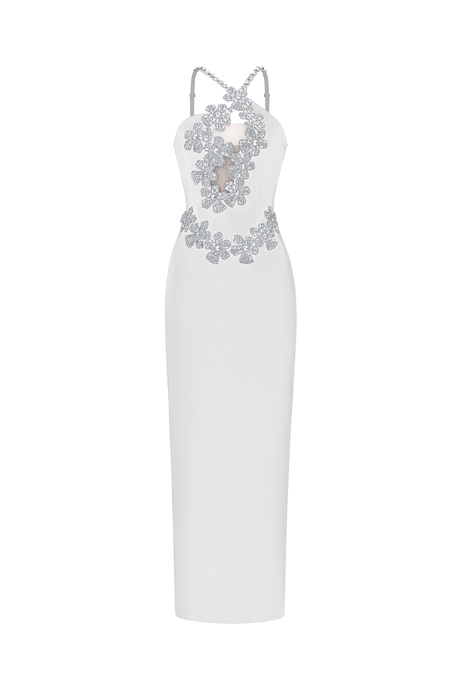 Veronic Glamorous Contour Halter Cut Out Rhinestone Floral Bandage Maxi Dress image 1