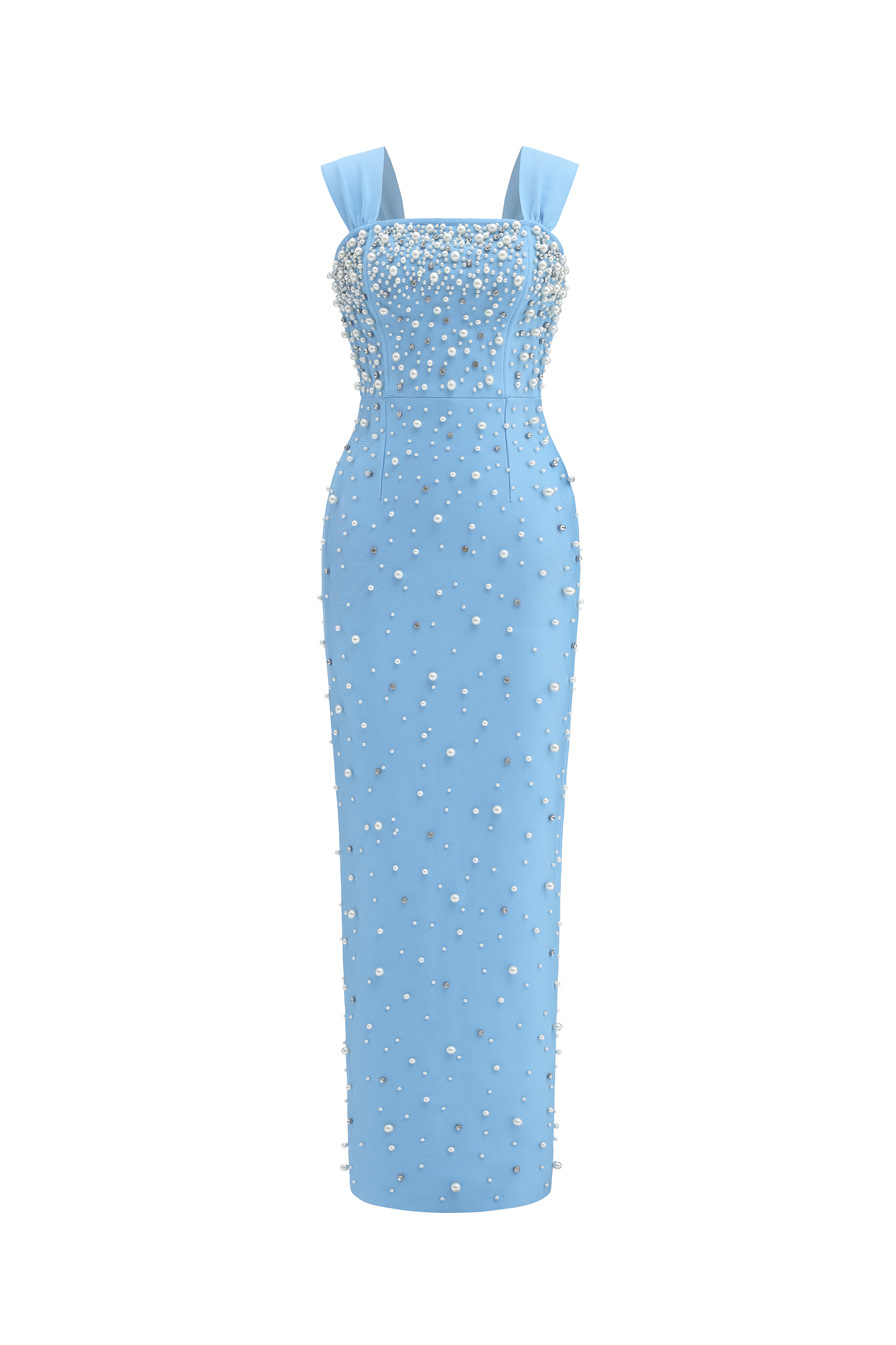 Vafa Glamorous Contour Square Neck Pearl Rhinestone Bandage Maxi Dress image 1