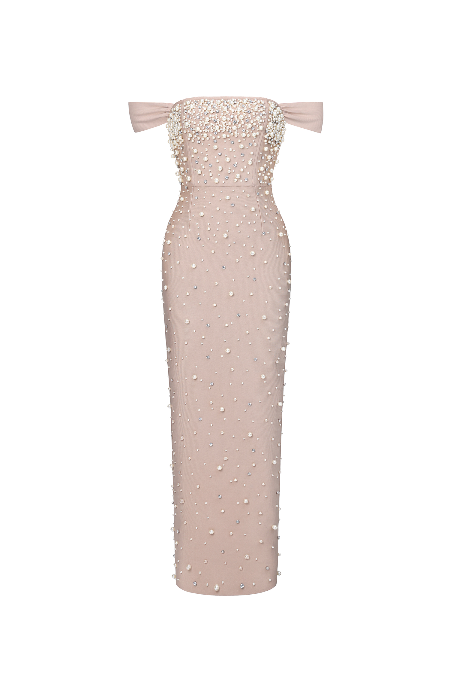 Jaylee Glamorous Off Shoulder Pearl Rhinestone Bandage Maxi Dress image 1