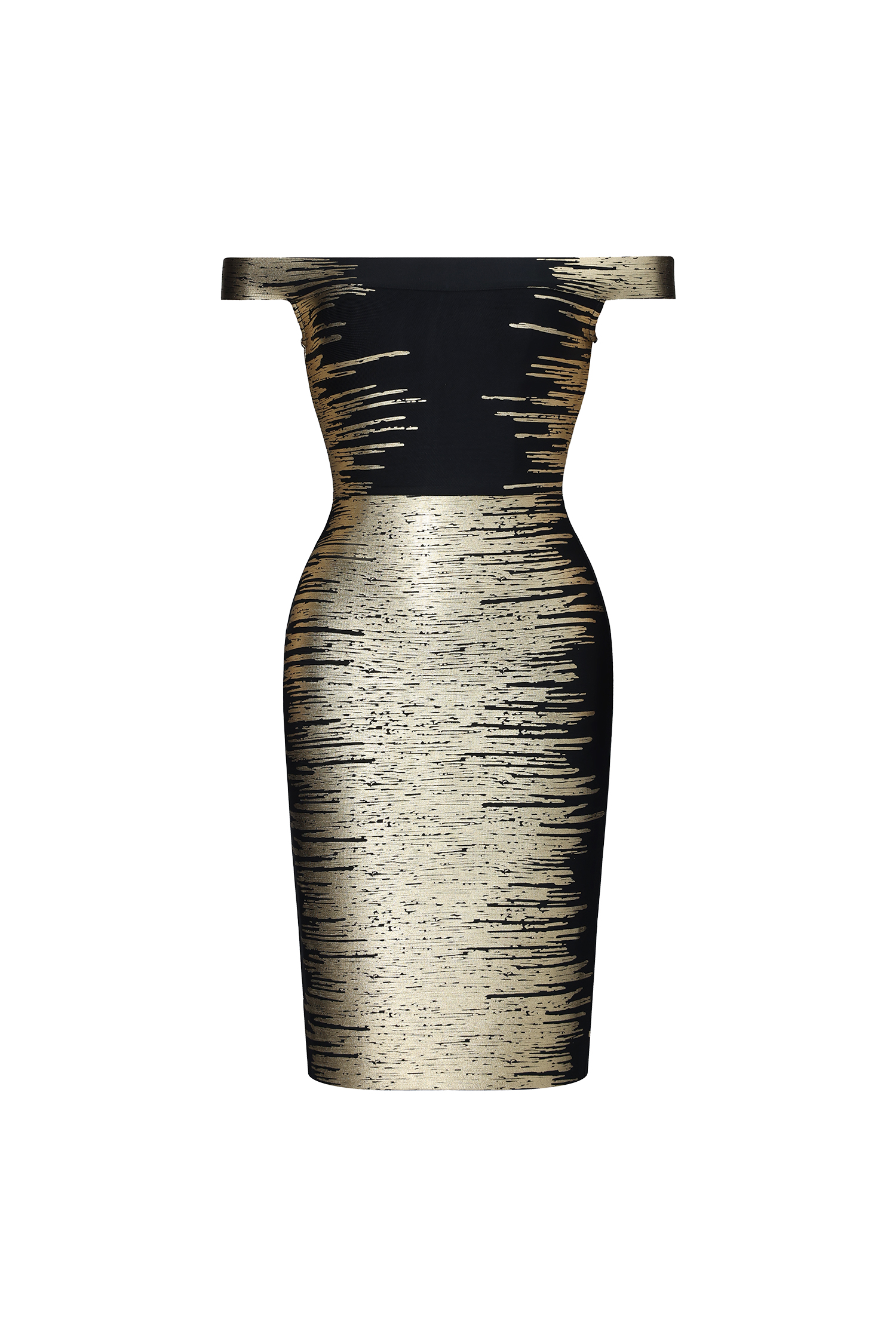 Racy Chic Contour Off Shoulder Metallic Bandage Mini Dress image 1