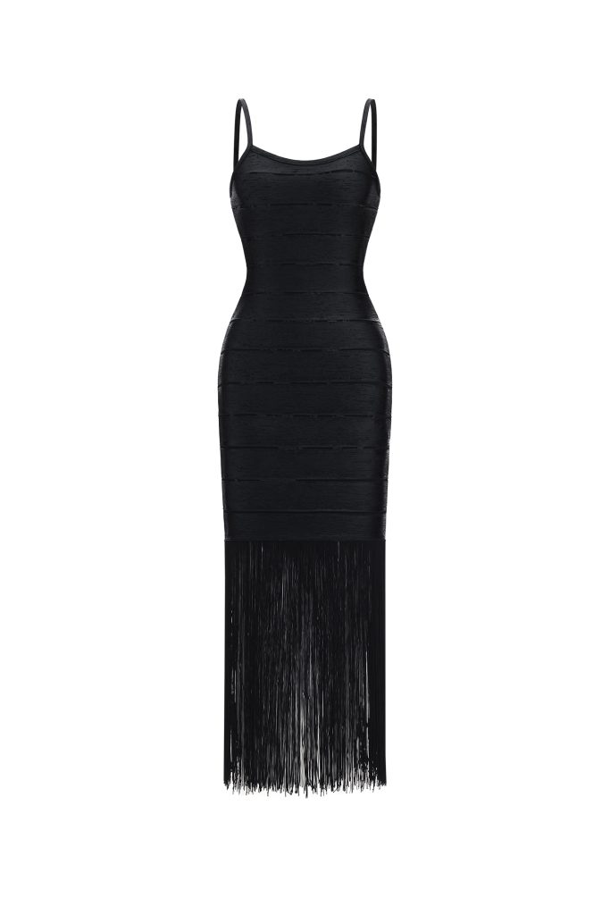 Demere Chic Contour Fringe Bandage Maxi Dress