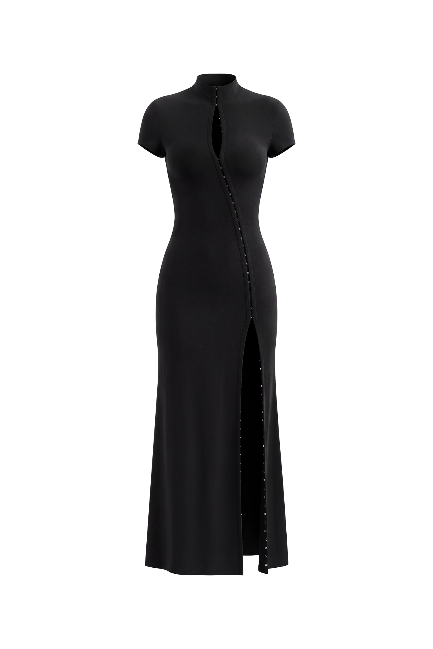 Saturn Chic Contour Short Sleeve Zipper Front Cut Out Knit Maxi Dress image 1