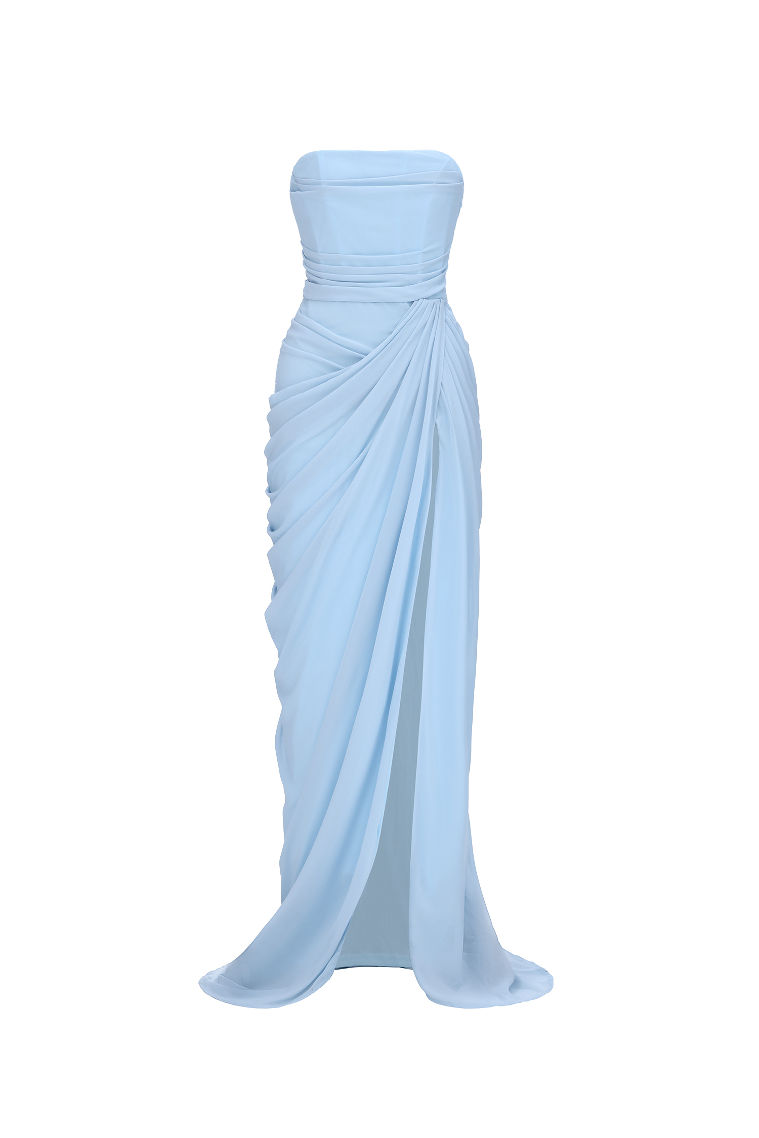 Tazeda Elegant Contour Strapless Ruched Mesh Maxi Dress image 1