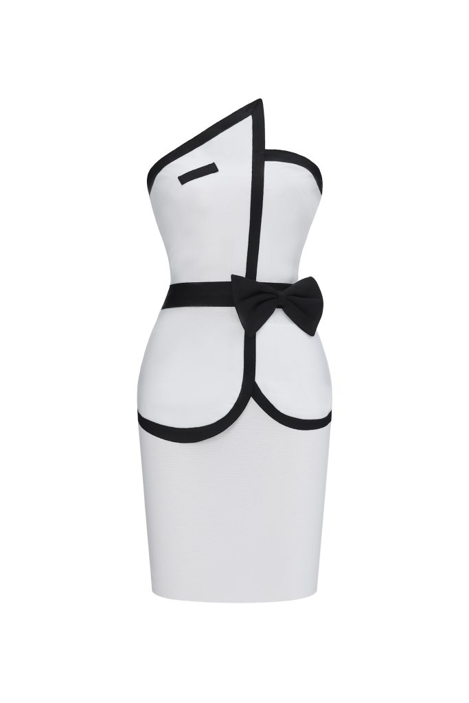 Erica Classic Slim Color Block White Bandage Crop Top And Mini Skirt Two-Piece Set