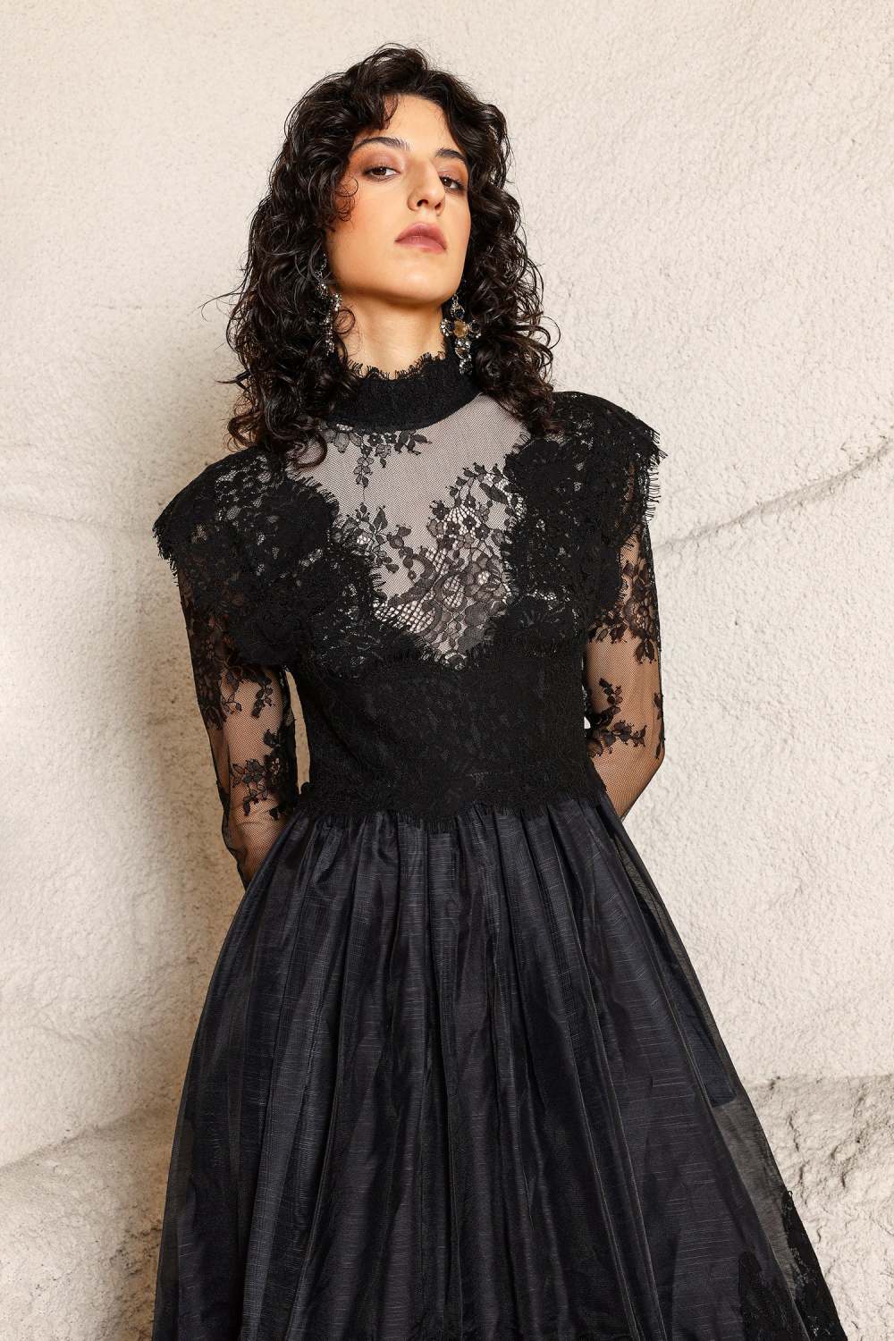 Tate Long Sleeves Lace Midi Dress – Black image 9