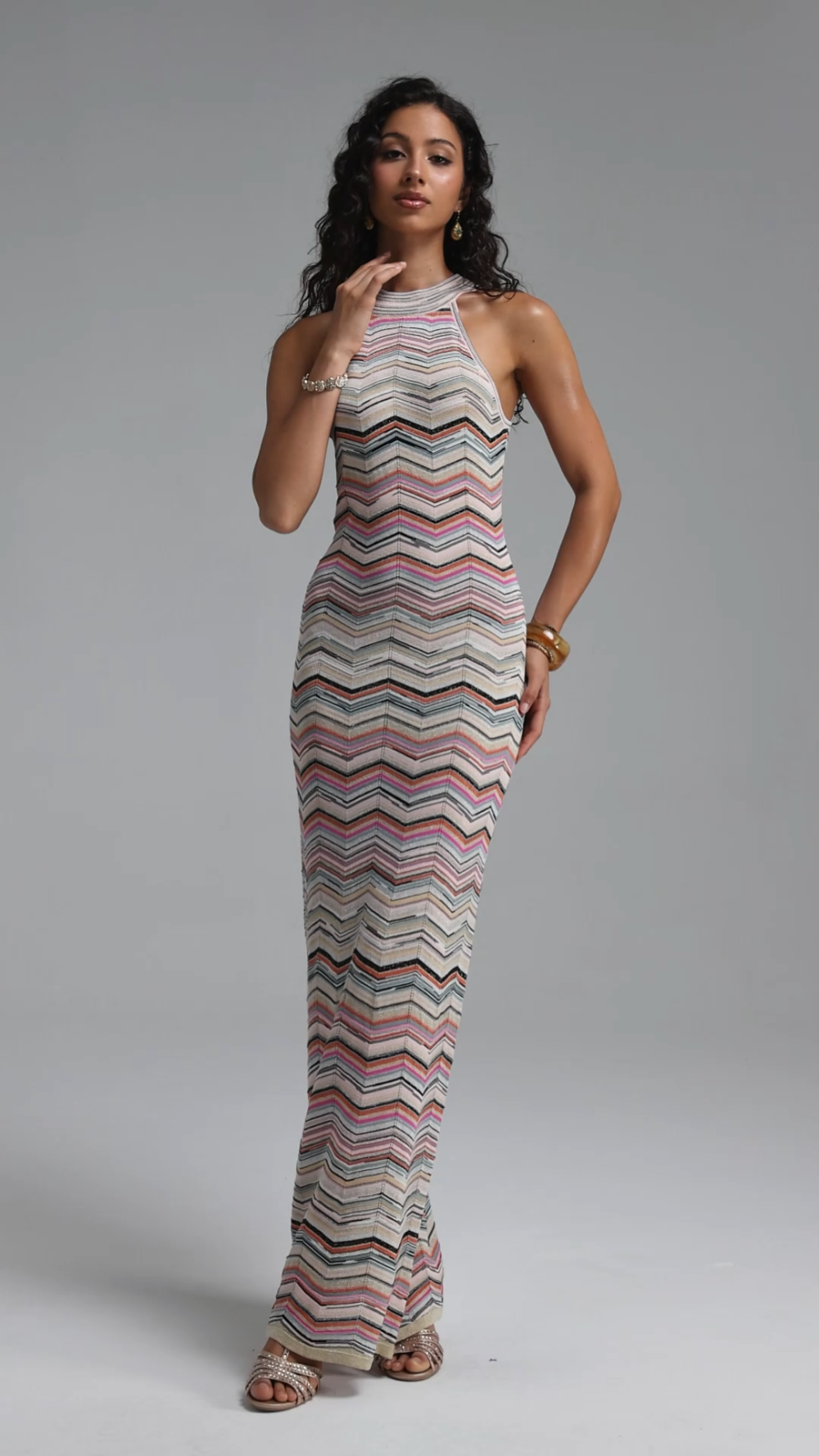 Tiza Chic Contour Sleeveless Striped Knit Maxi Dress image 7