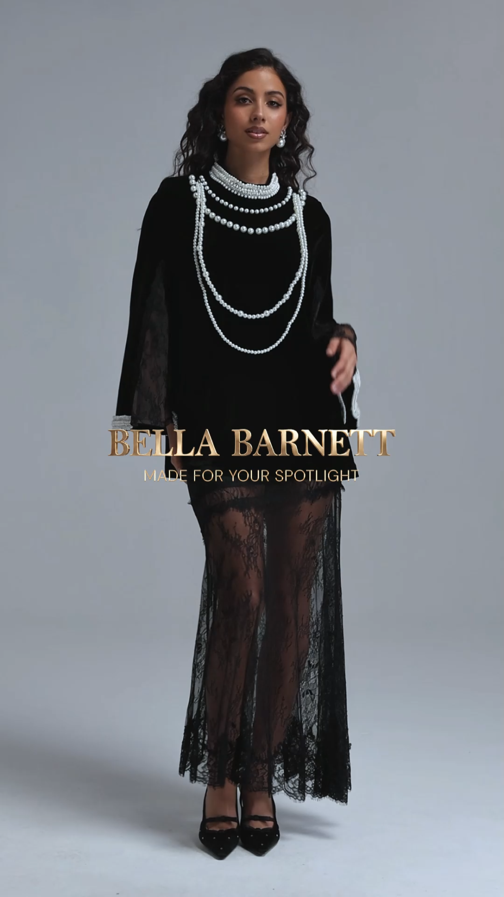 Lilya Vintage Tailored Long Sleeve Pearl Chain Lace Trimmed Longline Top image 6